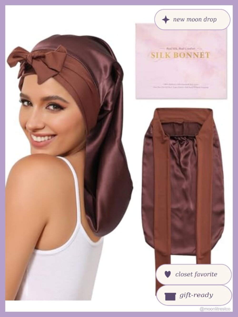 100% Mulberry Silk Bonnet for Sleeping Long Hair Wrap Cap Adjustable